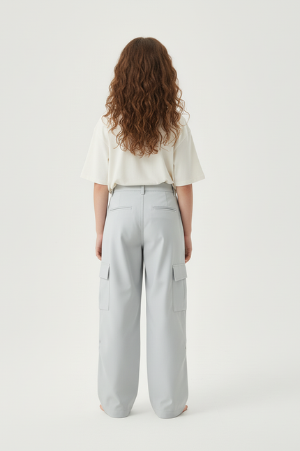 Pantalon Cargo Ample Gris Clair, Coupe Droite, Fille - Polyester - vue 2