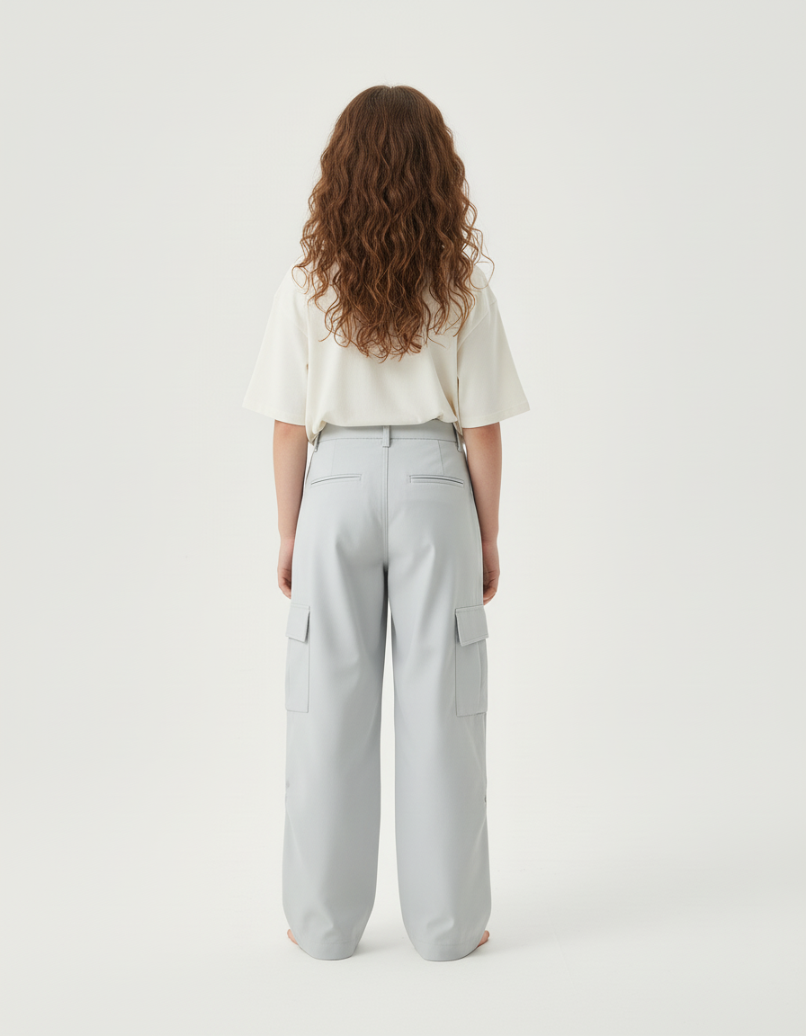 Pantalon Cargo Ample Gris Clair, Coupe Droite, Fille - Polyester - vue 2