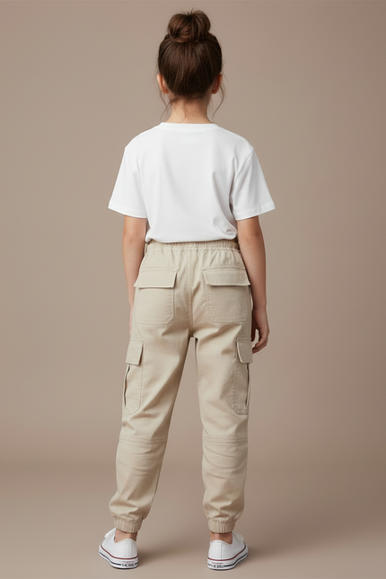 Pantalon Cargo Beige Décontracté Coton Multipoches Enfant - vue 2