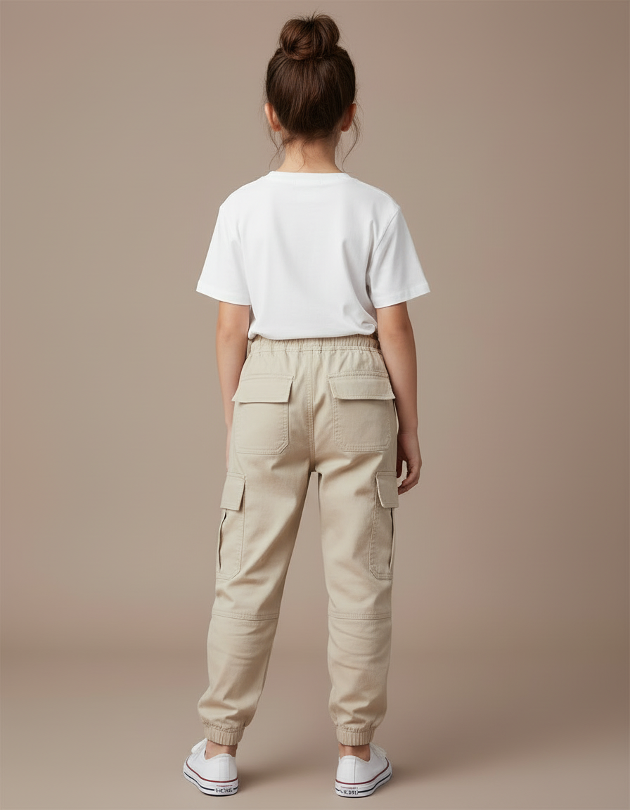Pantalon Cargo Beige Décontracté Coton Multipoches Enfant - vue 2