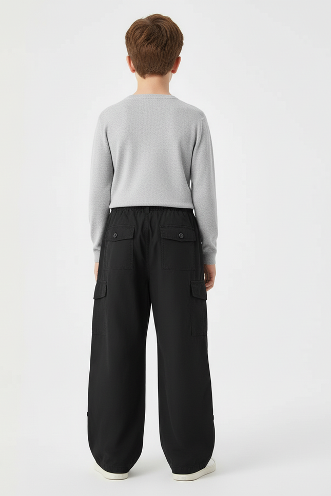 Pantalon Cargo Noir Ample Décontracté Multipoches Enfant - Polyester - vue 2