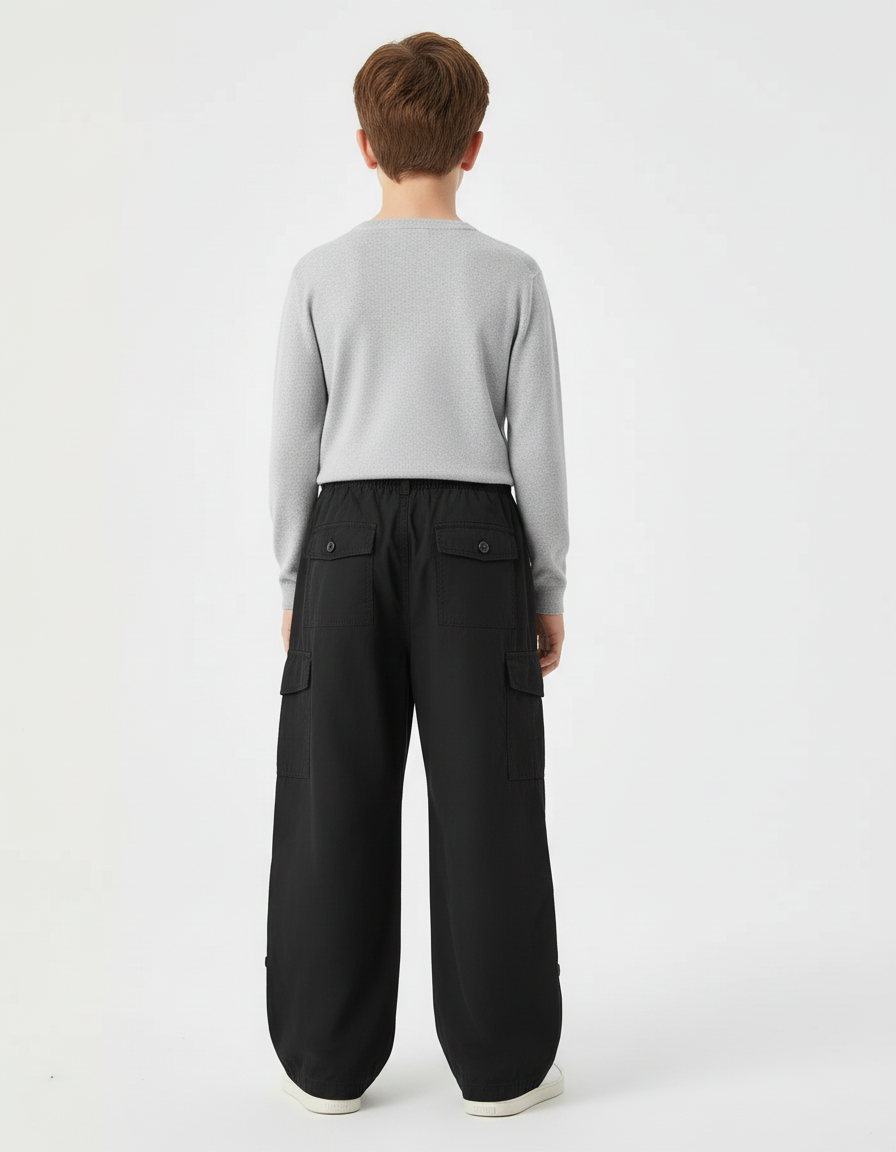 Pantalon Cargo Noir Ample Décontracté Multipoches Enfant - Polyester - vue 2