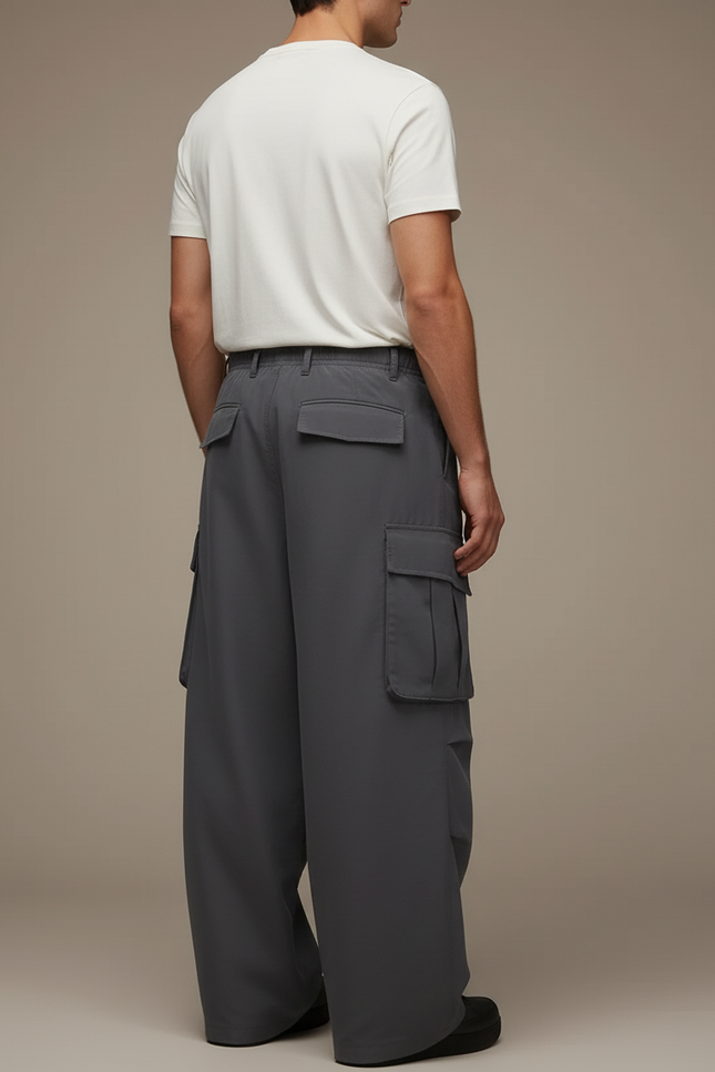 Pantalon Cargo Gris Ample Multipoches Décontracté Homme - Polyester - vue 2