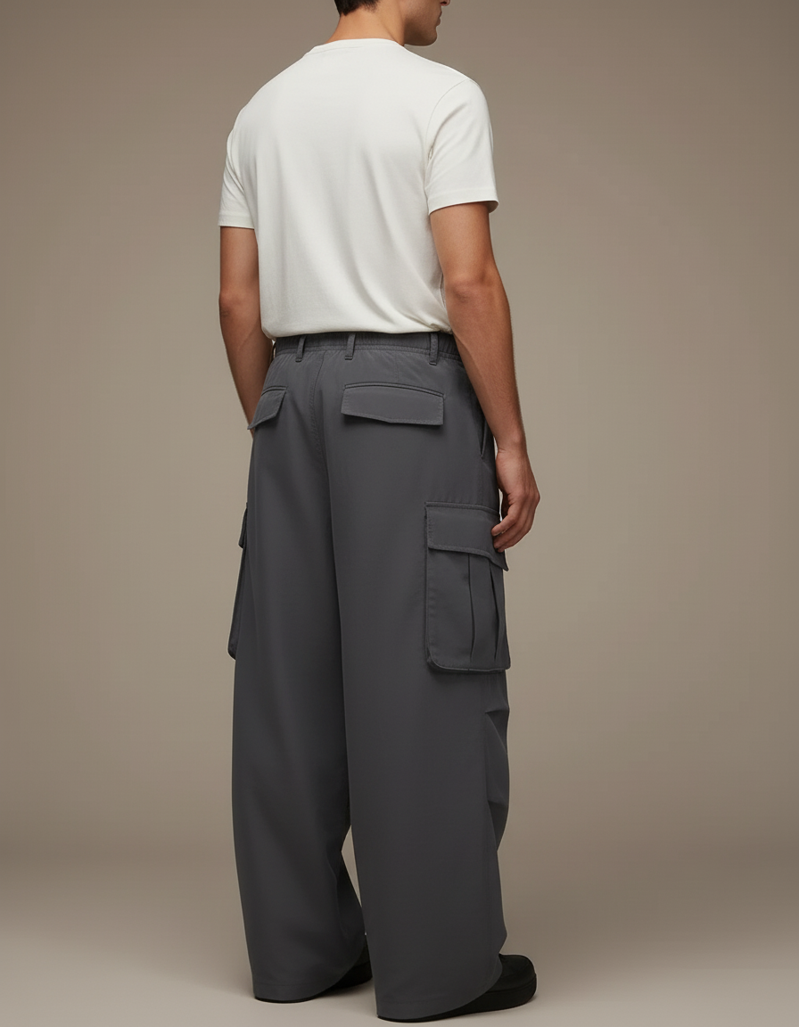 Pantalon Cargo Gris Ample Multipoches Décontracté Homme - Polyester - vue 2