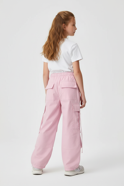 Pantalon Cargo Fille Rose Parachute Toile - vue 2