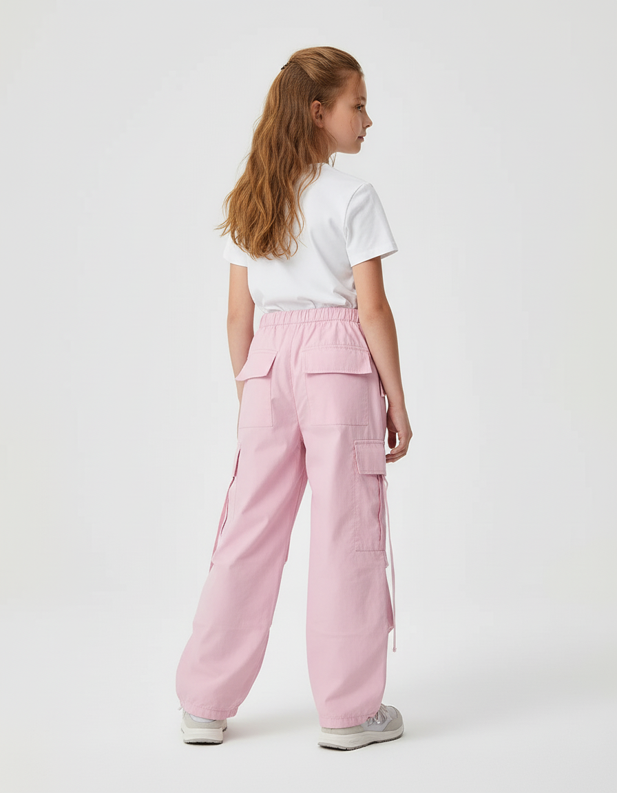 Pantalon Cargo Fille Rose Parachute Toile - vue 2
