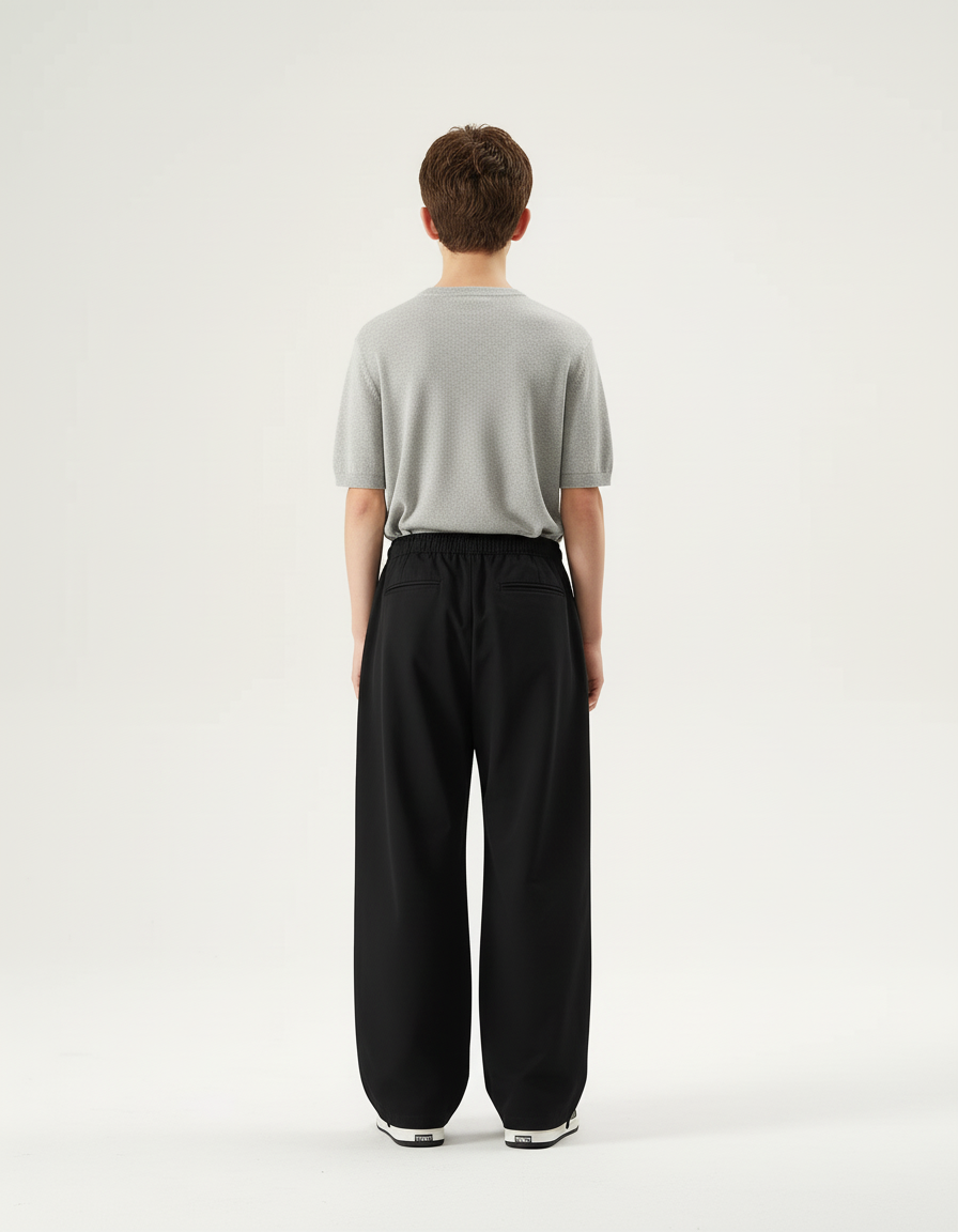 Pantalon Cargo Noir Ample Décontracté Cordon - Polyester - vue 2