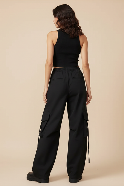 Pantalon Cargo Femme Noir Parachute - Polyester - vue 2