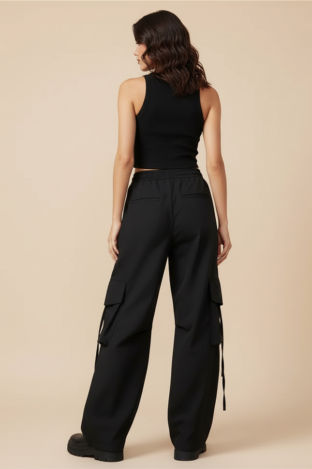 Pantalon Cargo Femme Noir Parachute - Polyester - vue 2