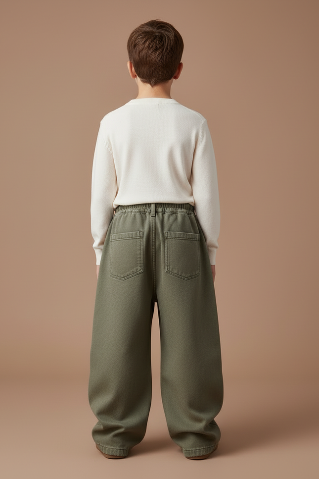 Pantalon Cargo Kaki Ample Décontracté Enfant Molletonné - vue 2