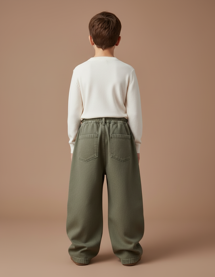 Pantalon Cargo Kaki Ample Décontracté Enfant Molletonné - vue 2