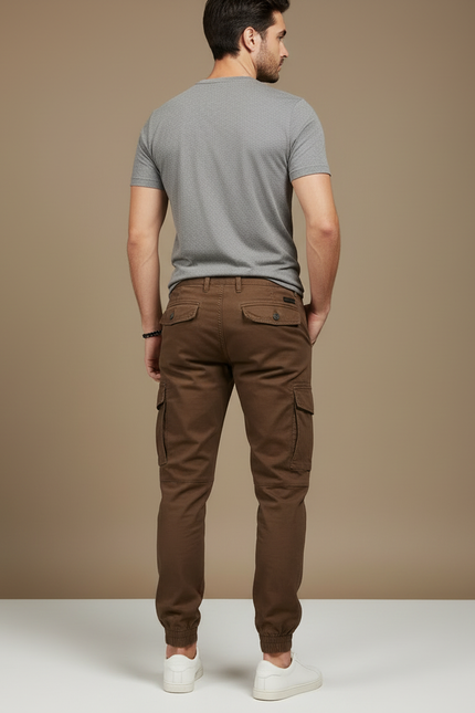 Pantalon Cargo Marron Coton Coupe Slim Poches - vue 2
