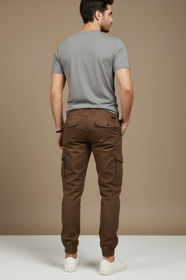 Pantalon Cargo Marron Coton Coupe Slim Poches - vue 2
