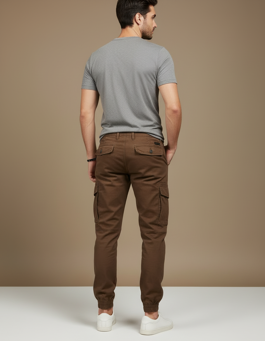 Pantalon Cargo Marron Coton Coupe Slim Poches - vue 2