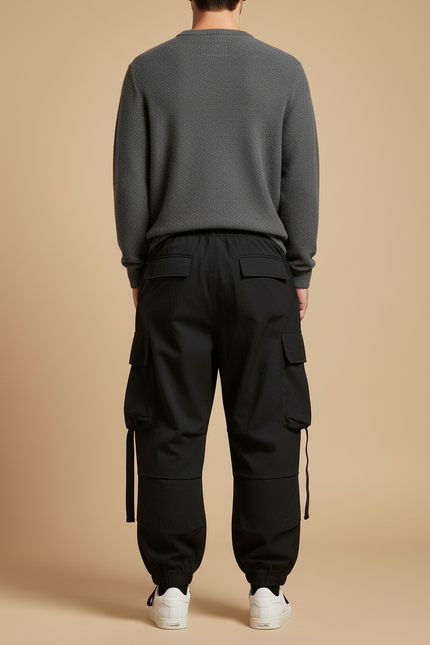 Pantalon Cargo Noir Ample Multipoches Homme Streetwear - Gabardine - vue 2