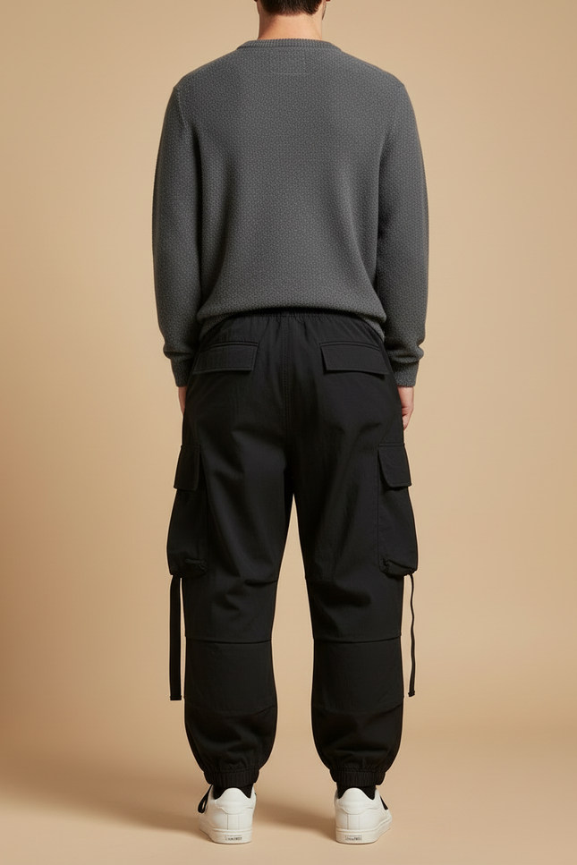 Pantalon Cargo Noir Ample Multipoches Homme Streetwear - Gabardine - vue 2