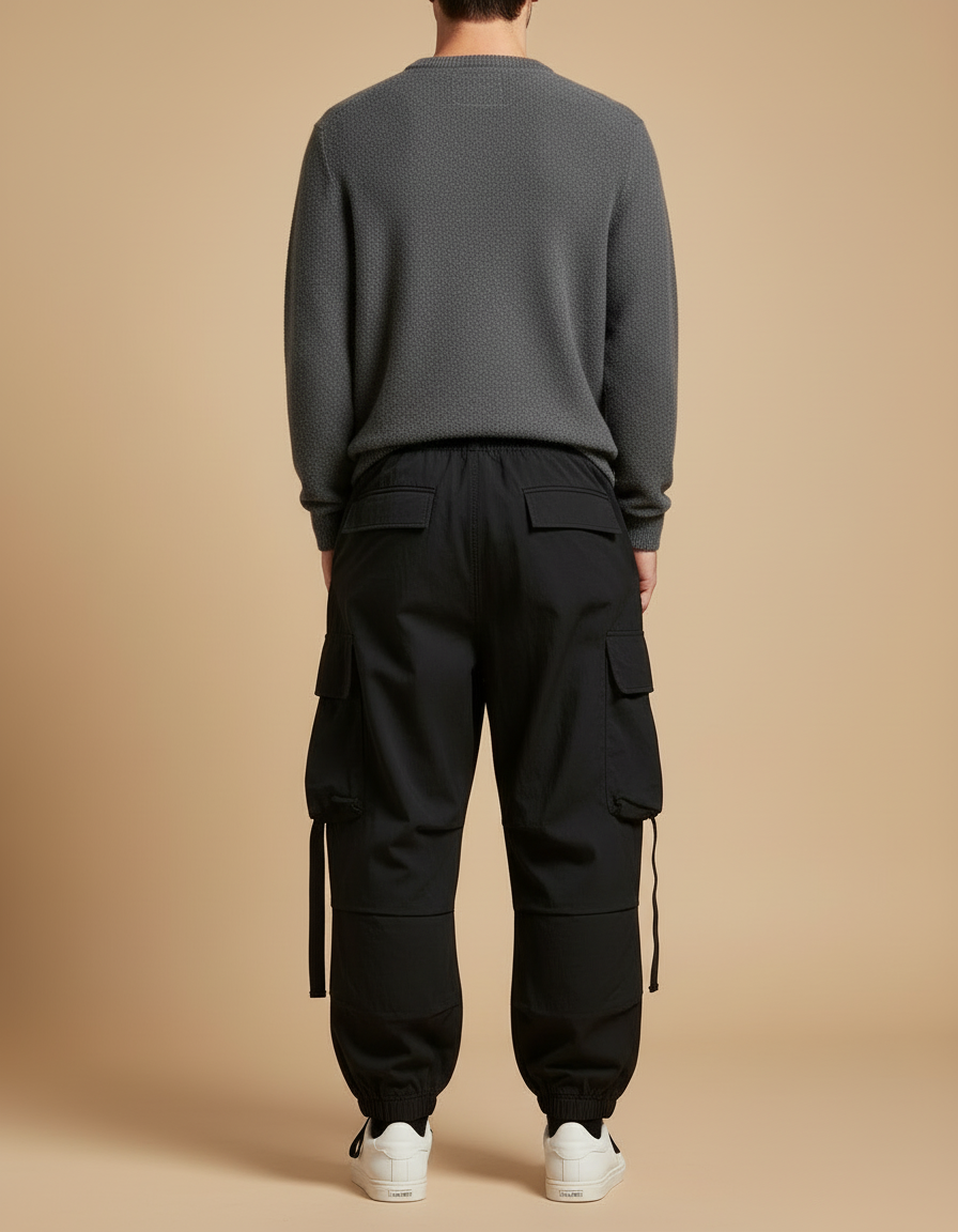Pantalon Cargo Noir Ample Multipoches Homme Streetwear - Gabardine - vue 2