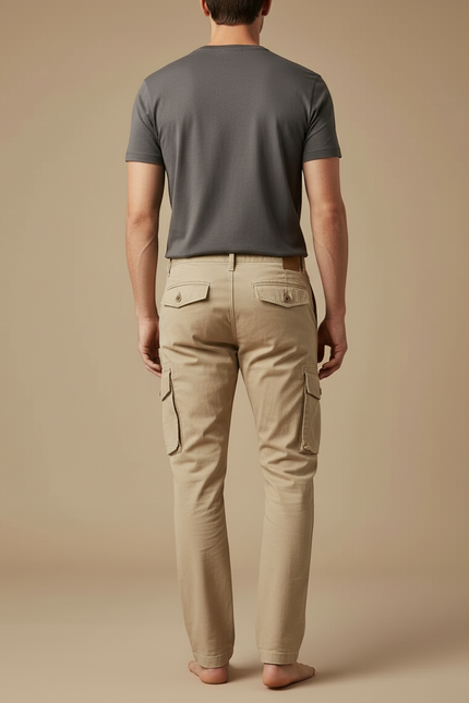 Pantalon Cargo Beige Coton Droit Multipoches Homme - Gabardine - vue 2