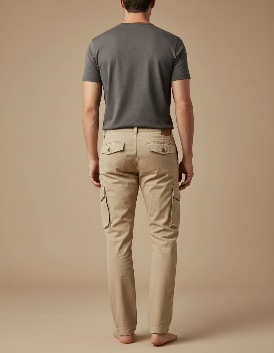 Pantalon Cargo Beige Coton Droit Multipoches Homme - Gabardine - vue 2
