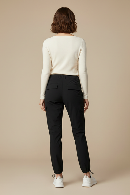 Pantalon Cargo Noir Léger Sportif Multipoches Femme - Polyester - vue 2