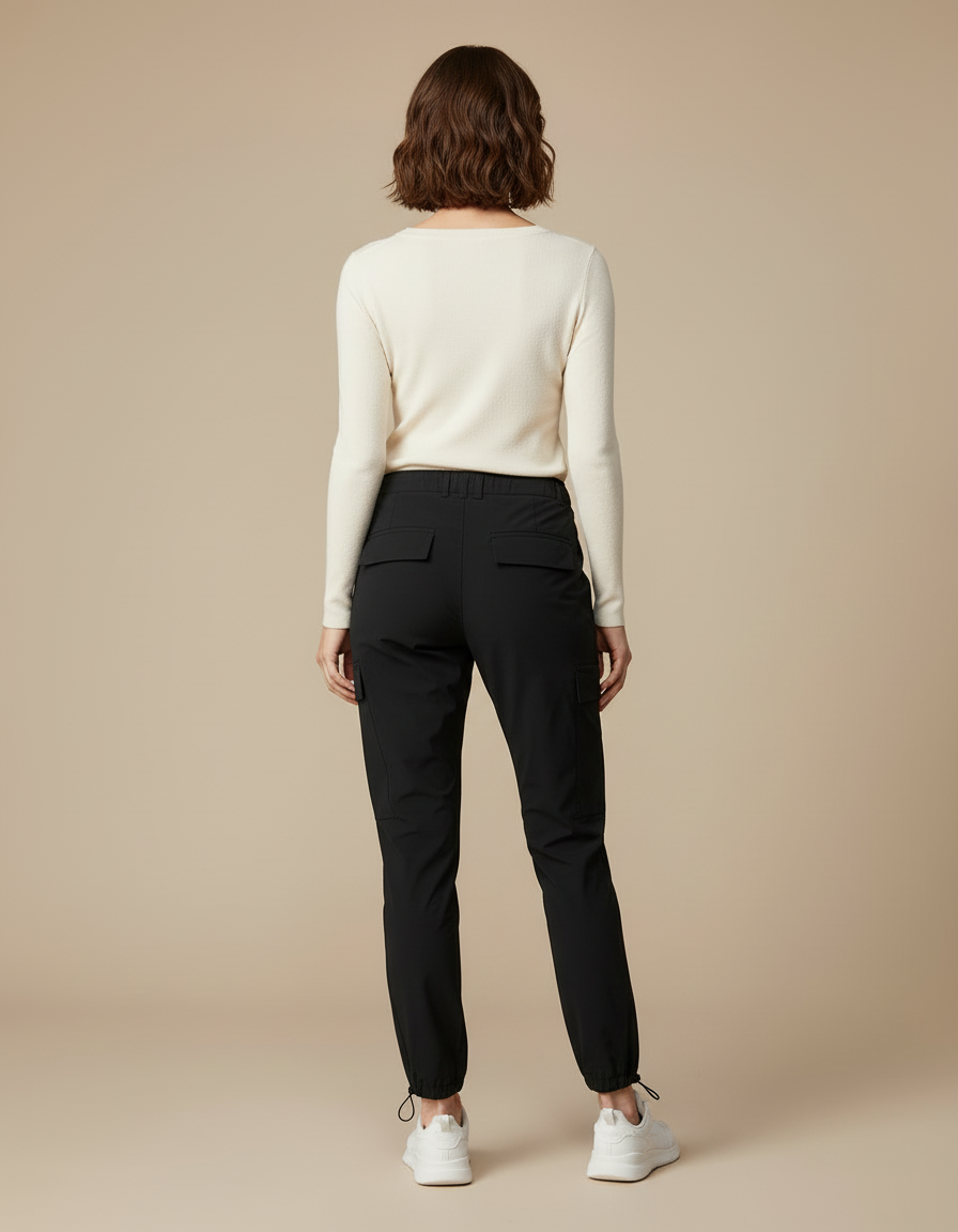 Pantalon Cargo Noir Léger Sportif Multipoches Femme - Polyester - vue 2