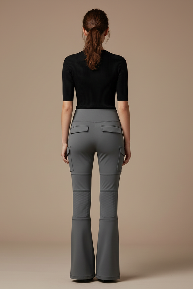 Pantalon Cargo Gris Évasé Femme Taille Haute - Maille - vue 2