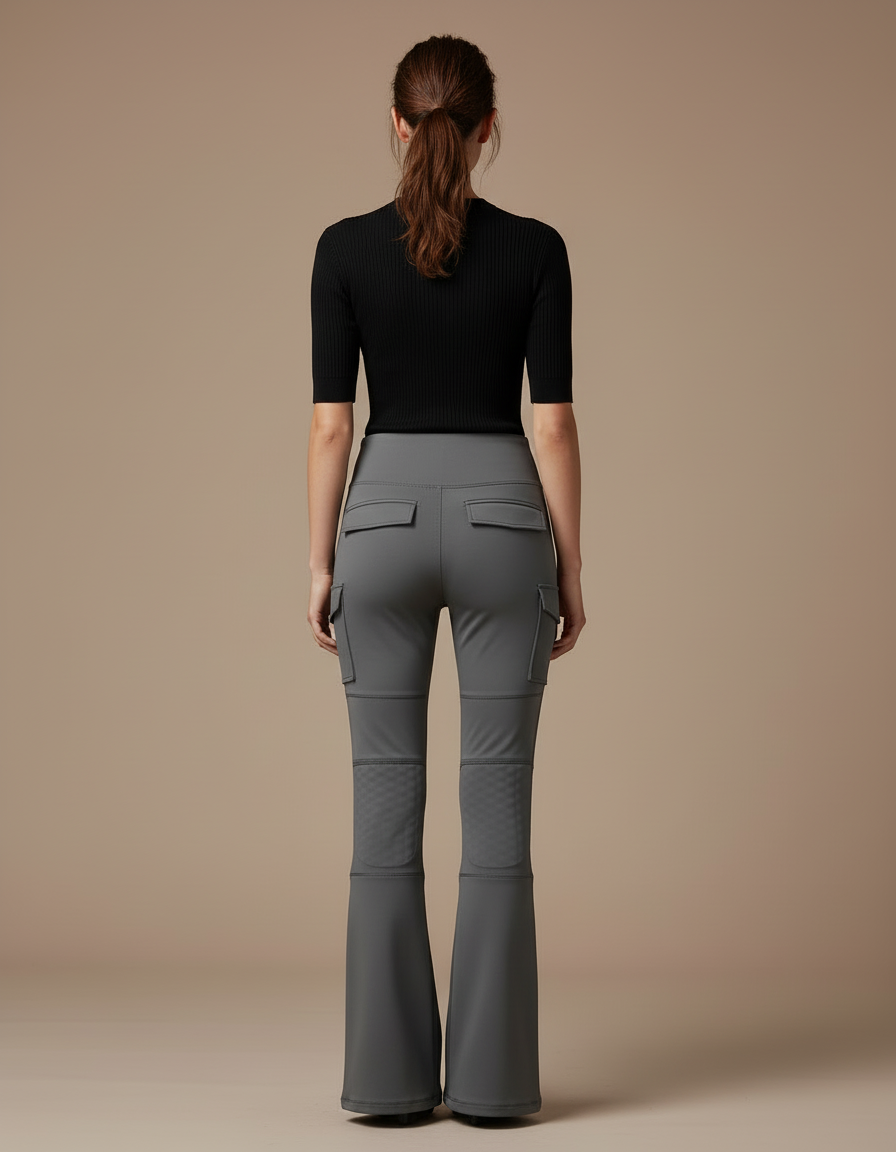 Pantalon Cargo Gris Évasé Femme Taille Haute - Maille - vue 2