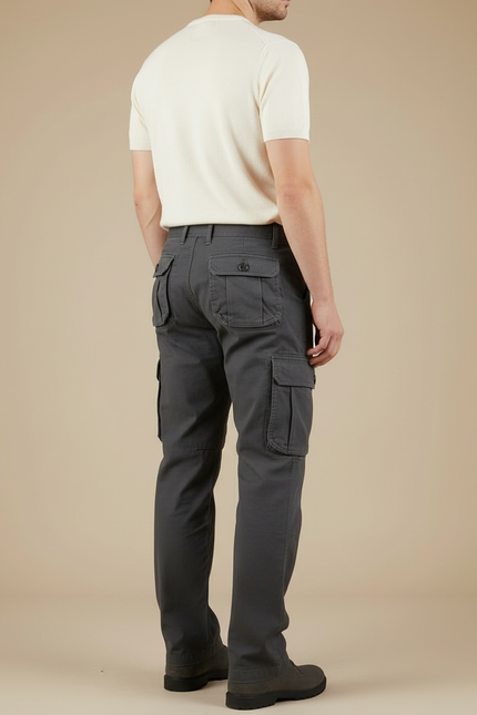 Pantalon Cargo Gris Coton Multipoches Décontracté Homme - vue 2