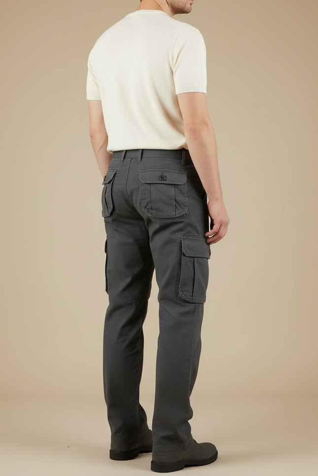 Pantalon Cargo Gris Coton Multipoches Décontracté Homme - vue 2