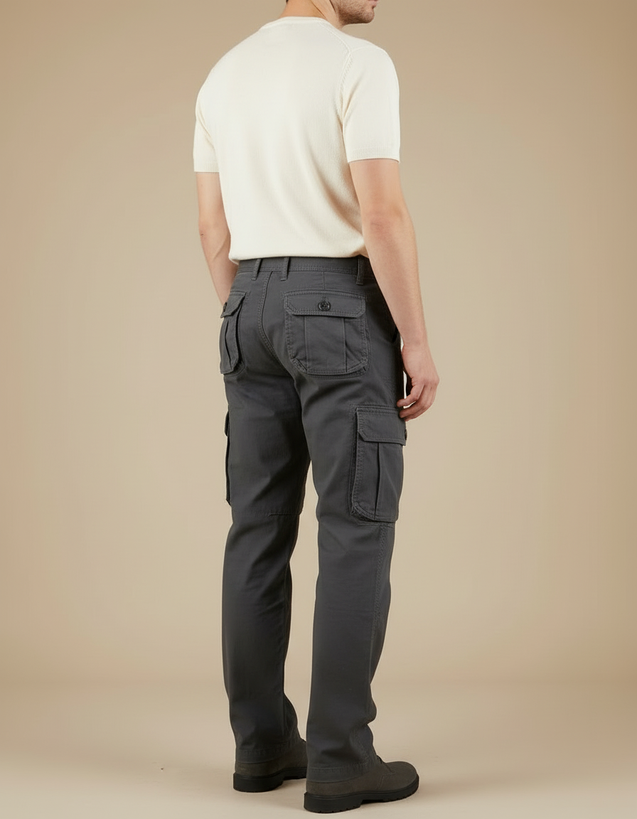 Pantalon Cargo Gris Coton Multipoches Décontracté Homme - vue 2