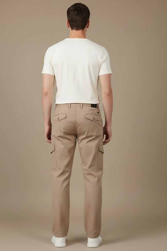 Pantalon Cargo Beige Droit Décontracté Homme Coton - vue 2