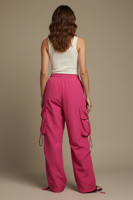 Pantalon Cargo Rose Ample Poches Femme - Polyester - vue 2