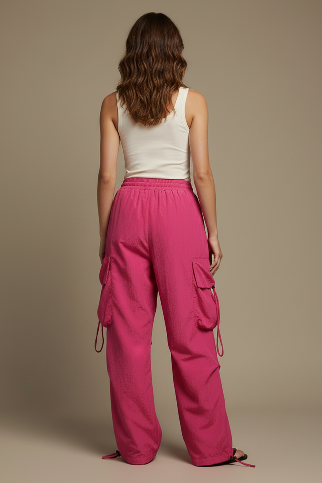Pantalon Cargo Rose Ample Poches Femme - Polyester - vue 2