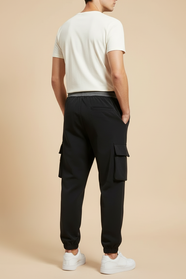 Pantalon Cargo Noir Homme Ample Jogger Poches - Polyester - vue 2