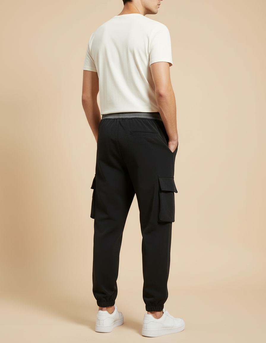 Pantalon Cargo Noir Homme Ample Jogger Poches - Polyester - vue 2