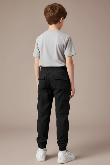 Pantalon Cargo Noir Décontracté Coton Multipoches Garçon - Polyester - vue 2
