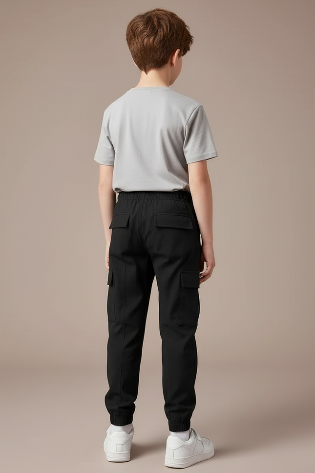 Pantalon Cargo Noir Décontracté Coton Multipoches Garçon - Polyester - vue 2