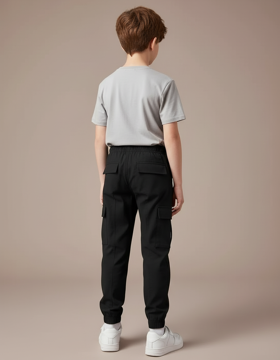 Pantalon Cargo Noir Décontracté Coton Multipoches Garçon - Polyester - vue 2