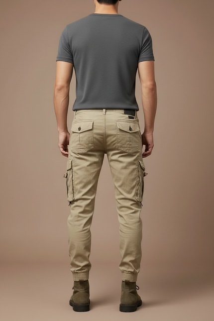 Pantalon Cargo Homme Slim Beige Multipoches Décontracté - Toile - vue 2