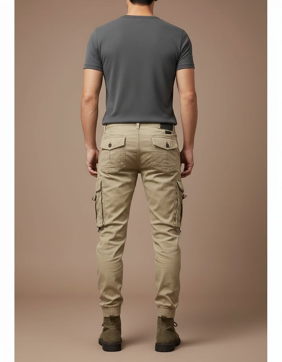 Pantalon Cargo Homme Slim Beige Multipoches Décontracté - Toile - vue 2