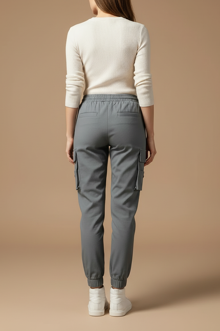 Pantalon Cargo Gris Jogger Ample Streetwear Femme - Polyester - vue 2