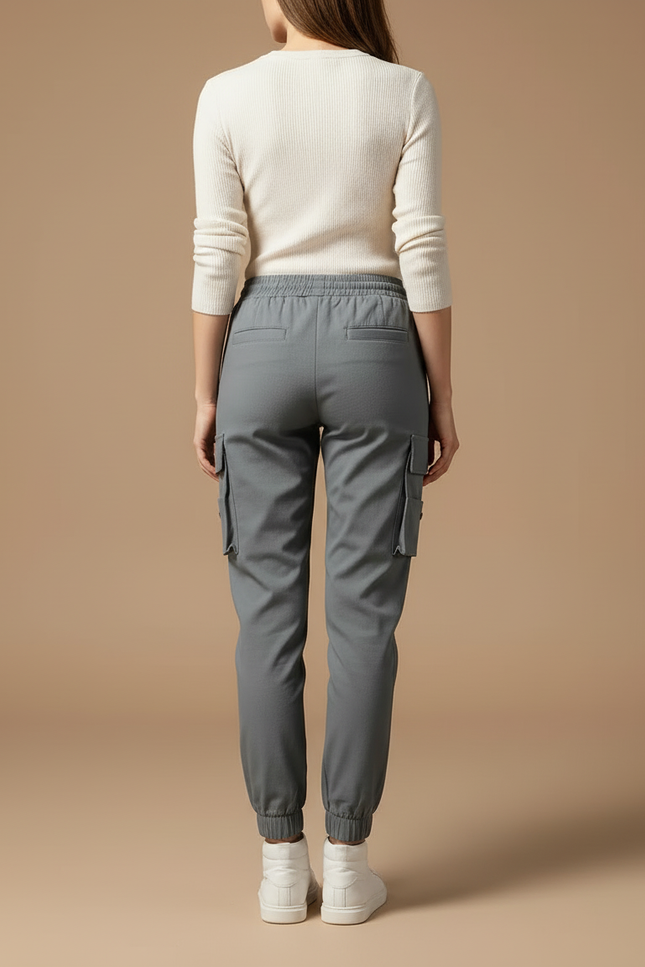 Pantalon Cargo Gris Jogger Ample Streetwear Femme - Polyester - vue 2