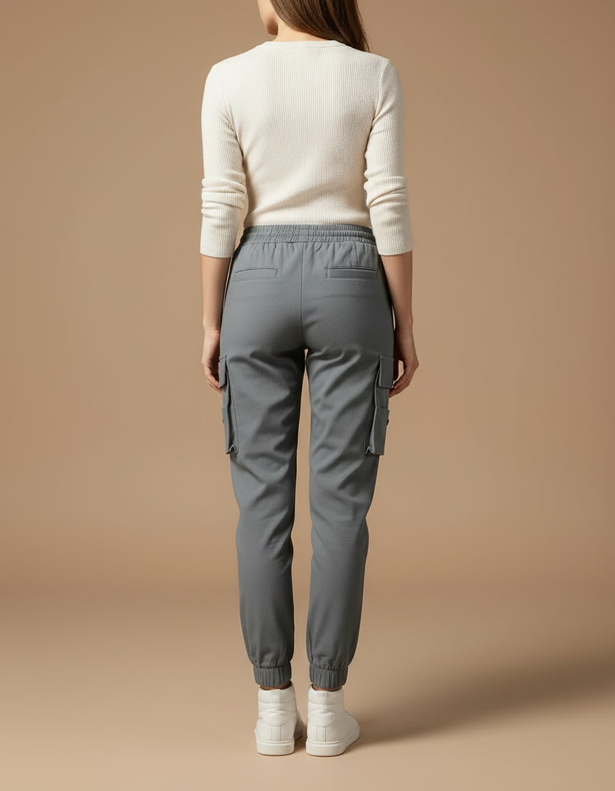 Pantalon Cargo Gris Jogger Ample Streetwear Femme - Polyester - vue 2