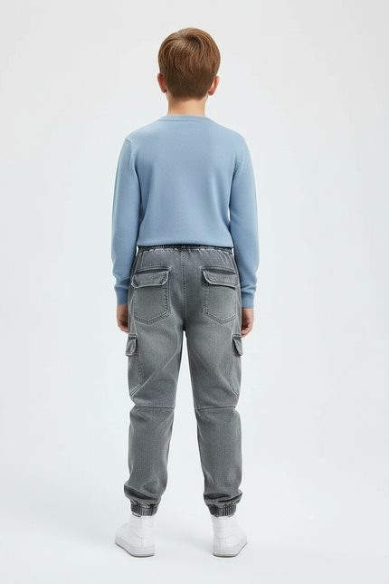 Pantalon Cargo Gris Délavé Ample Jogger Enfant - Jean - vue 2