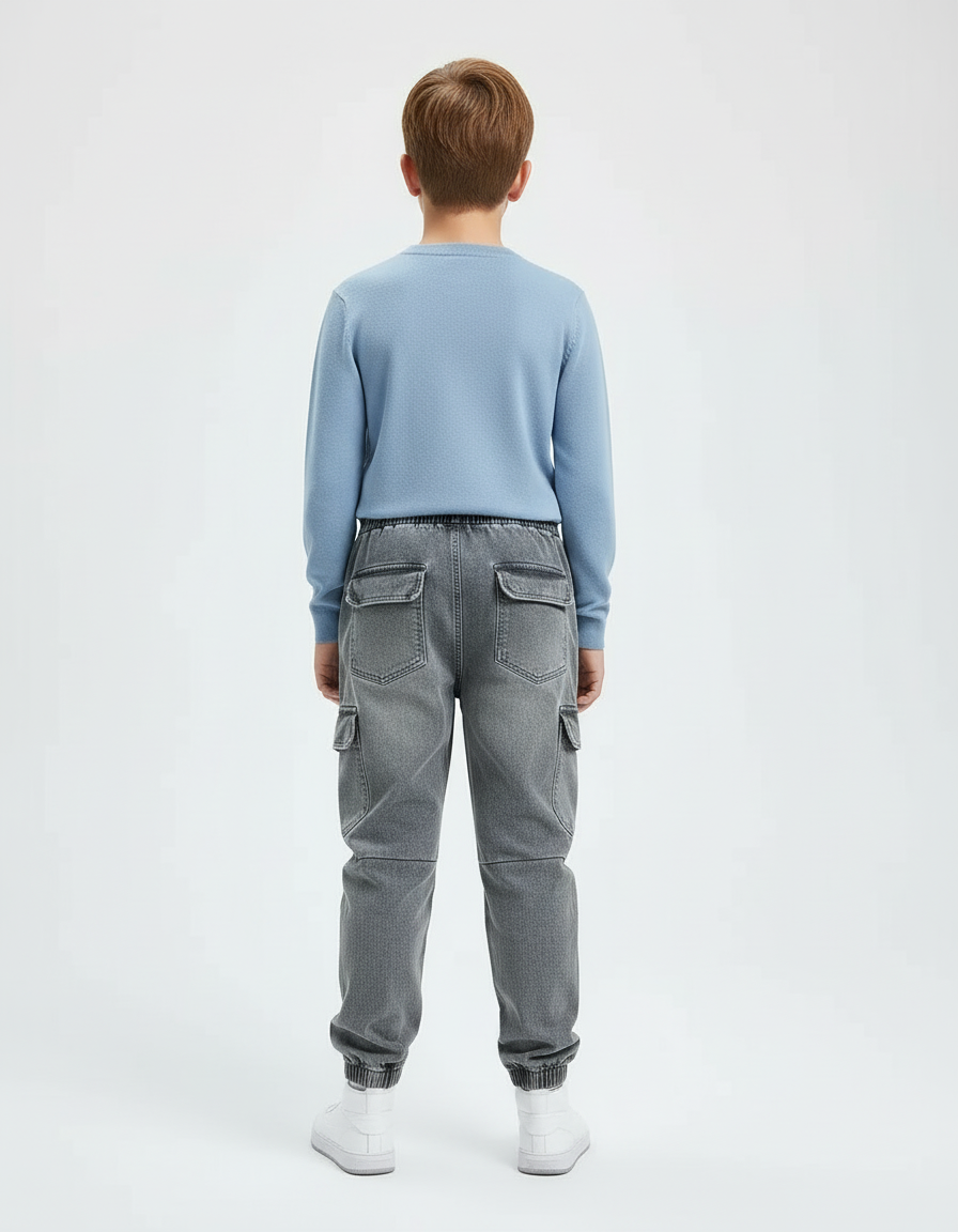 Pantalon Cargo Gris Délavé Ample Jogger Enfant - Jean - vue 2