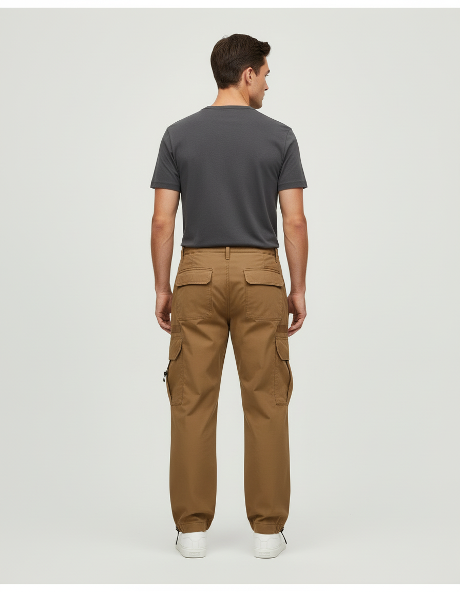 Pantalon Cargo Marron Ample Décontracté Homme Coton - Gabardine - vue 2