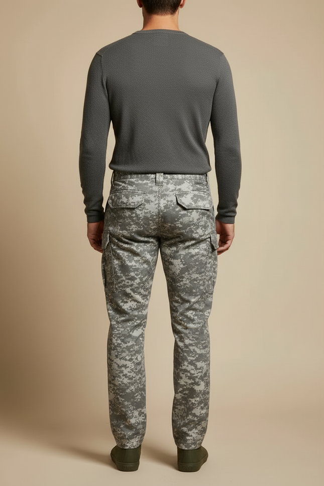 Pantalon Cargo Camouflage Militaire Gris Coupe Droite Décontracté - Toile - vue 2