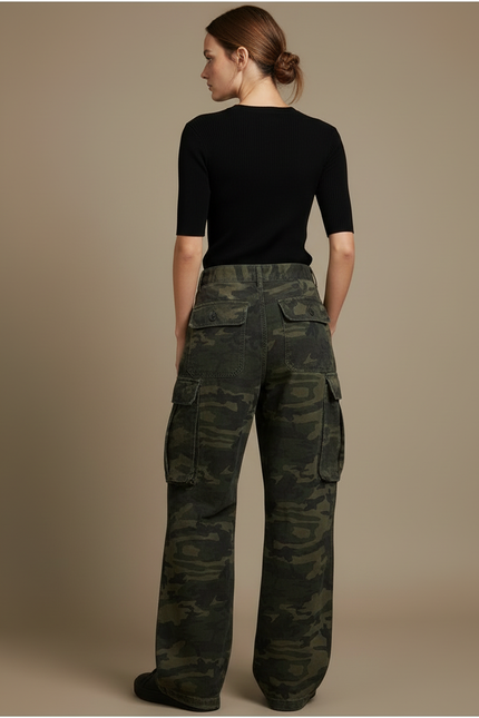 Pantalon Cargo Camouflage Ample Vert Femme Y2K - Toile - vue 2