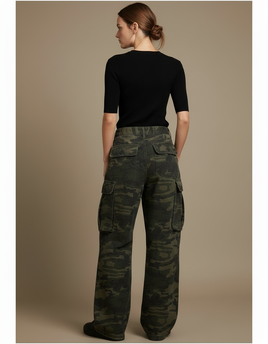 Pantalon Cargo Camouflage Ample Vert Femme Y2K - Toile - vue 2