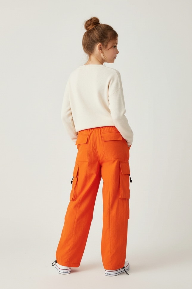 Pantalon Cargo Orange Ample Enfant Décontracté Poches - Polyester - vue 2